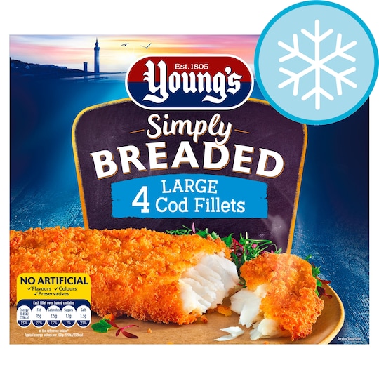 Youngs Simply Breaded 4 Large Cod Fillets 440G Tesco Groceries