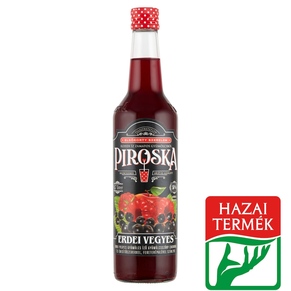 Piroska erdei vegyes gyümölcsízű szörp feketerépalével színezve cukorral és édesítőszerrel 0,7 l