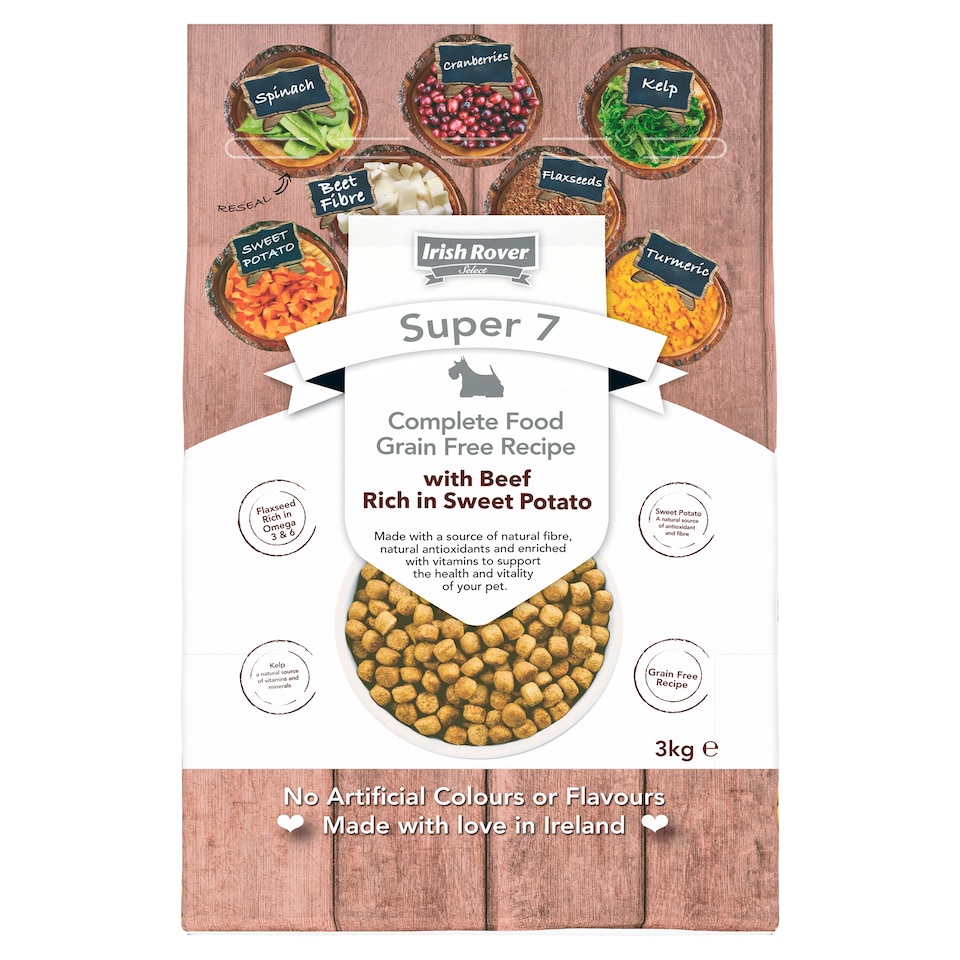 Irish Rover Super 7 with Beef Rich in Sweet Potato Dog Food 3kg 