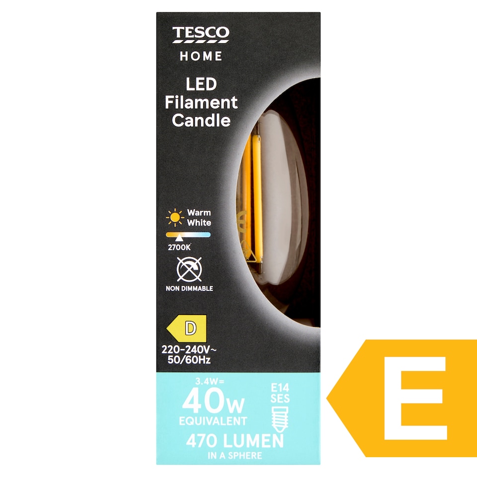 image 1 of Tesco Home LED Filament Candle 3.4W E14 Warm White