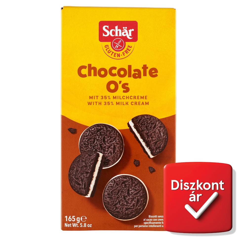 Schär Chocolate O's gluténmentes kakaós keksz tejkrémes töltelékkel 165 g  1. kép