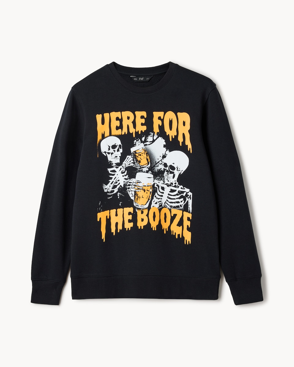 image 1 of F&F Cotton Rich Halloween Skeleton Sweatshirt in Black
