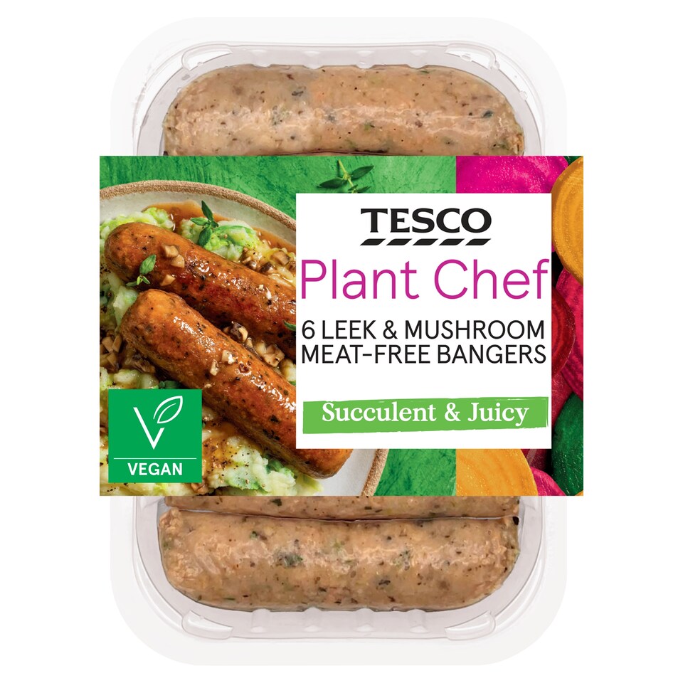 Tesco Plant Chef Meat-Free Bangers - 6 Leek & Mushroom 300g