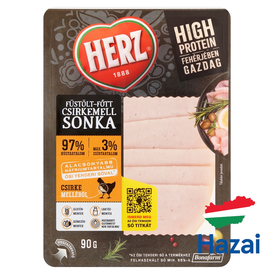 HERZ füstölt-főtt szeletelt csirkemell sonka 90 g 1. kép