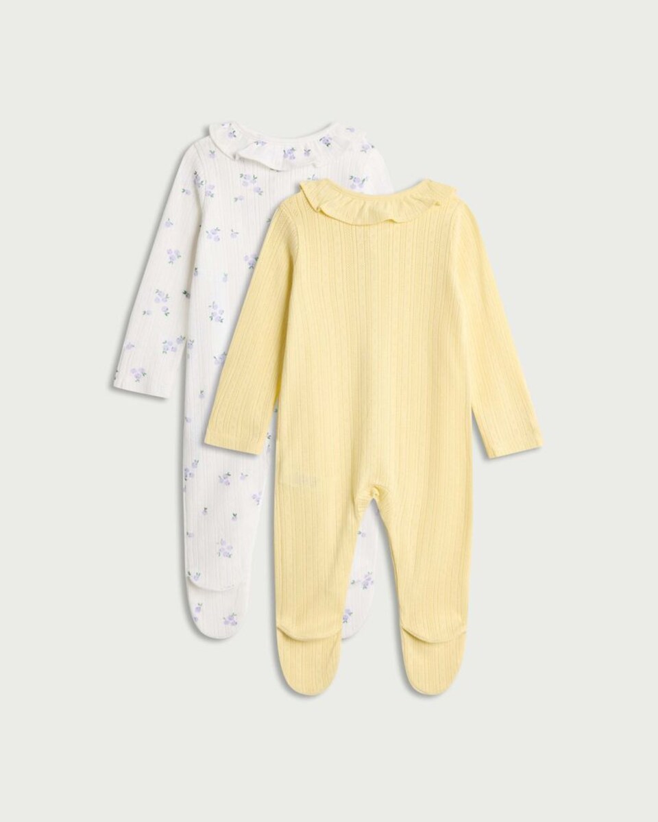 image 1 of F&F Baby 2-Pack Pure Cotton Frill Collar Sleepsuits in White