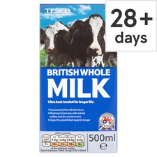 TESCO BRITISH WHOLE LONG LIFE MILK 500ML