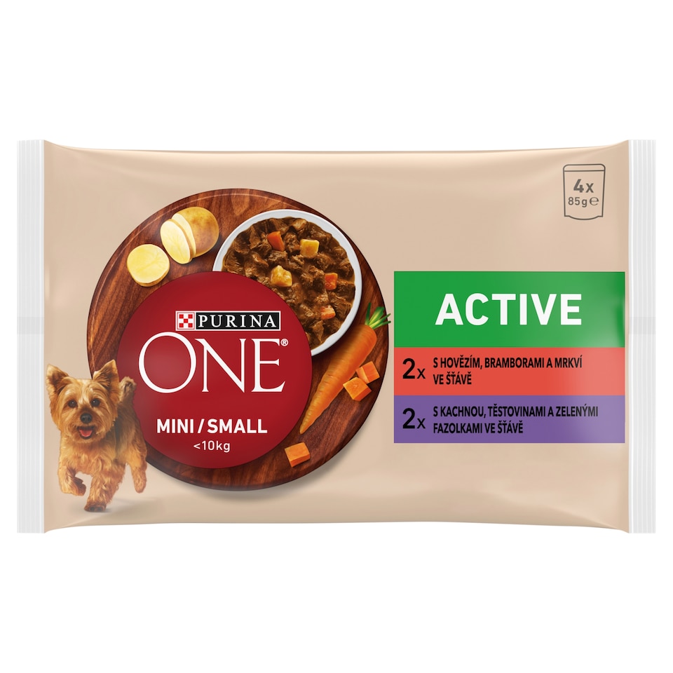 PURINA ONE MINI Dog Active Beef and Duck in Juice 4 x 85 g