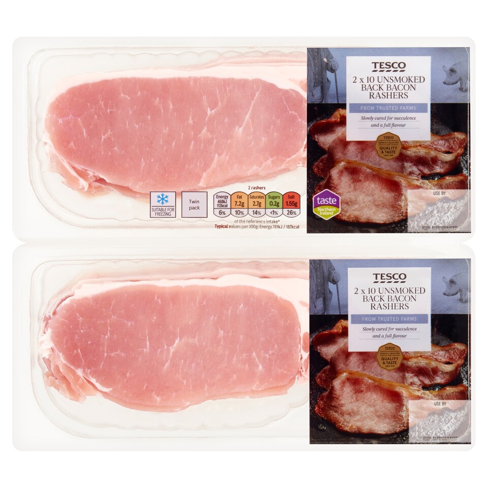 Tesco Unsmoked Back 10 Bacon Rashers Twin Pack 2x300g