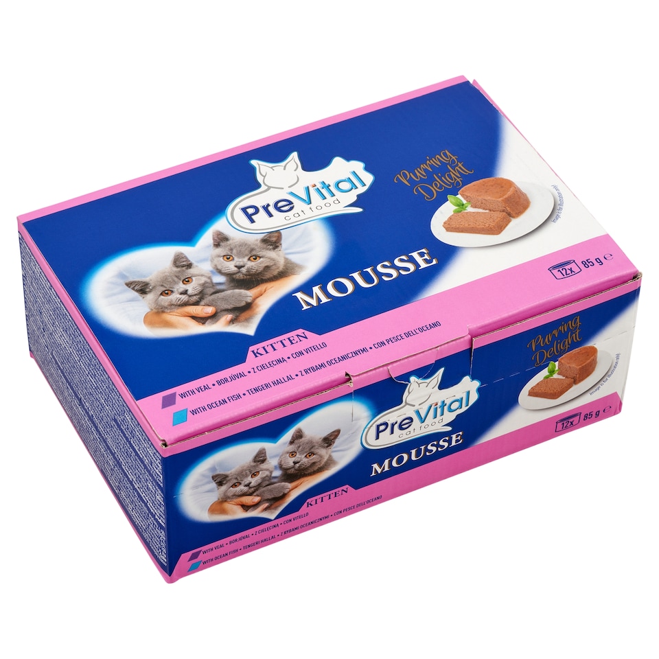 PreVital Mousse nedves macskaeledel, macskatáp kölyökmacskáknak pástétom konzerv 12 x 85 g  1. kép