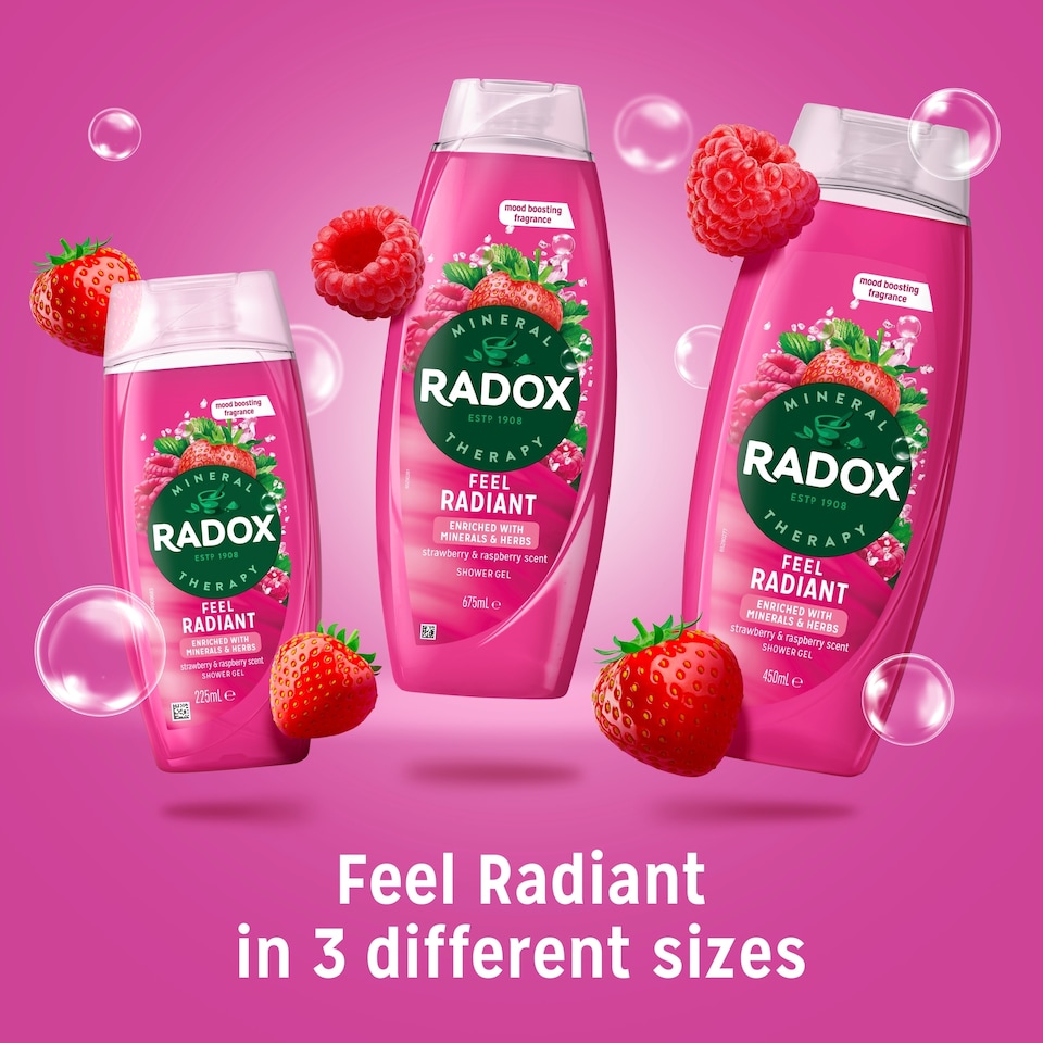 image 1 of Radox Mineral Therapy Feel Radiant Strawberry & Raspberry Body Wash Shower Gel 675 ml