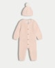 image 1 of F&F Baby 2-Piece Knitted Romper and Hat in Multi Pink