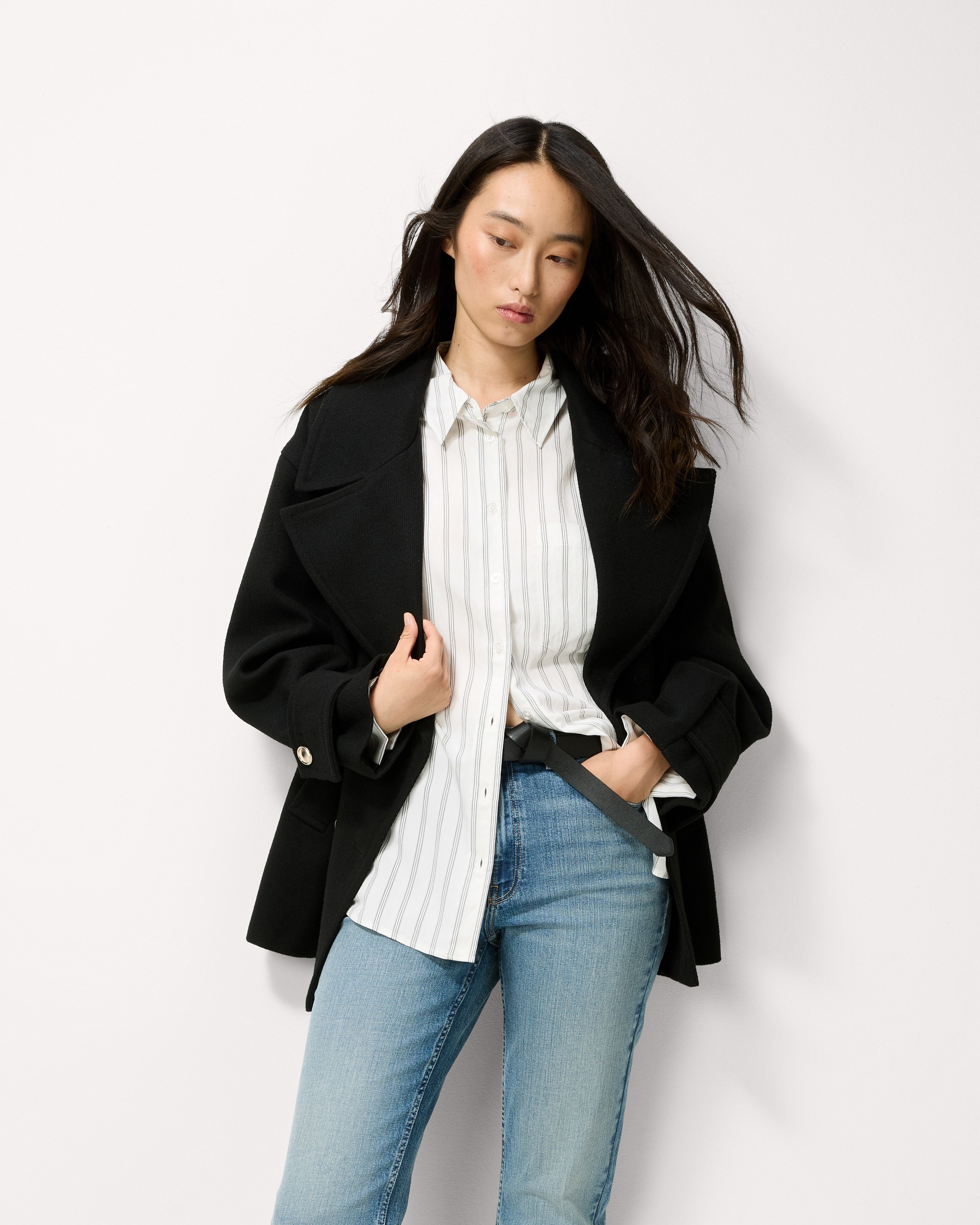 F&F Double Breasted Formal Pea Coat in Black