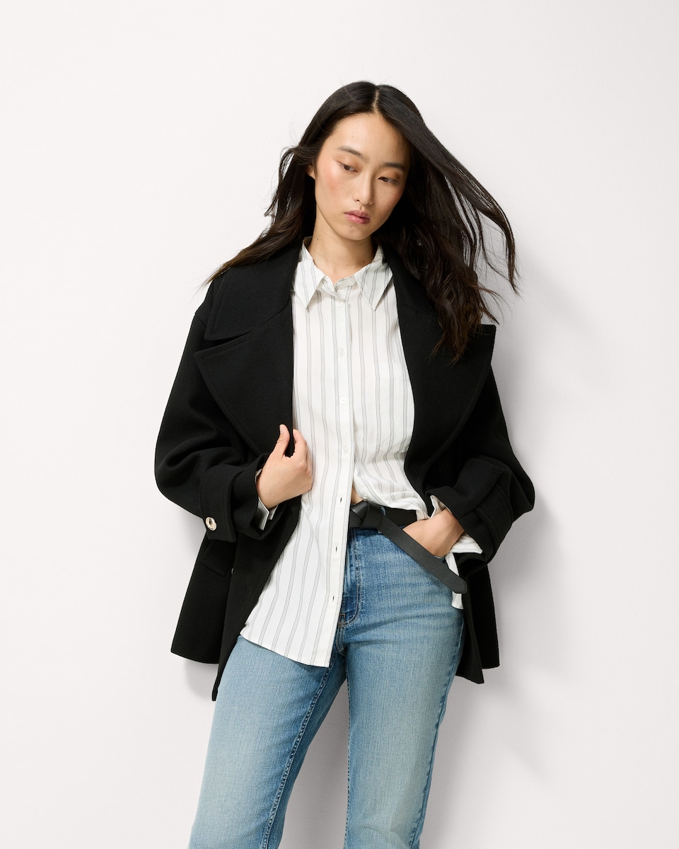 image 1 of F&F Double Breasted Formal Pea Coat in Black