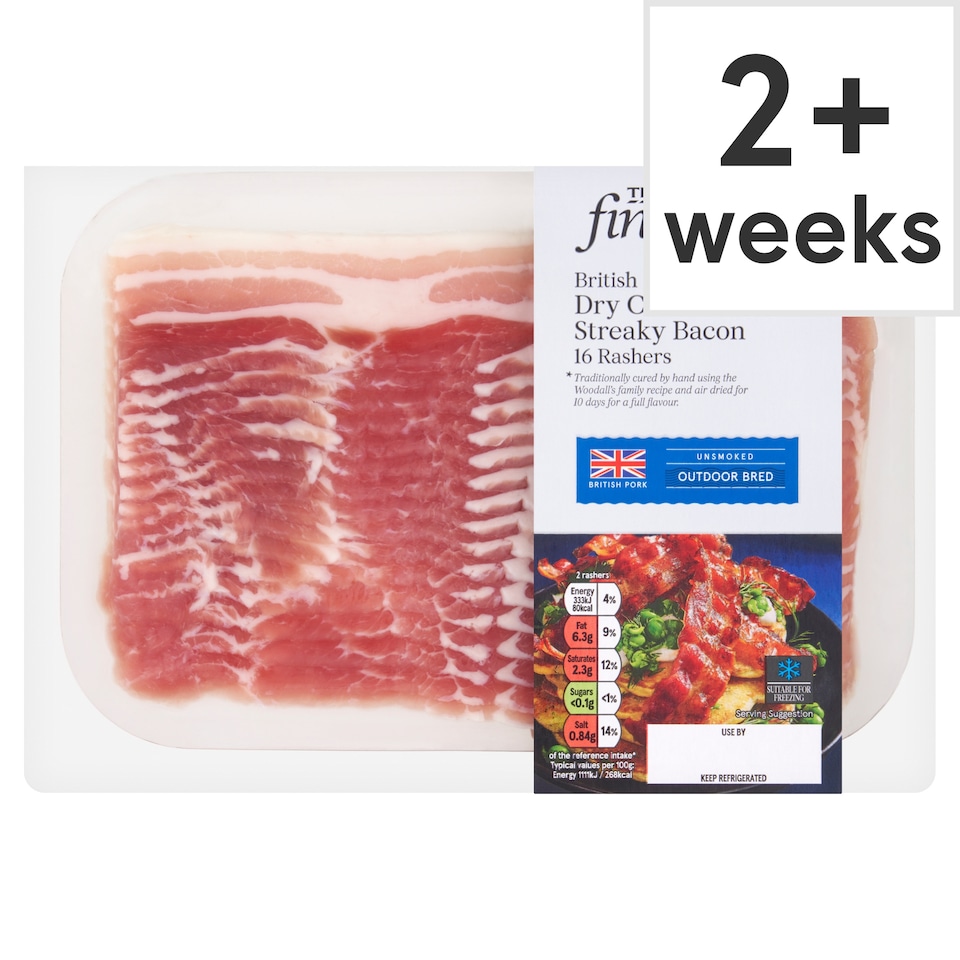 Tesco Finest Unsmoked Dry Cure Streaky Bacon 240G
