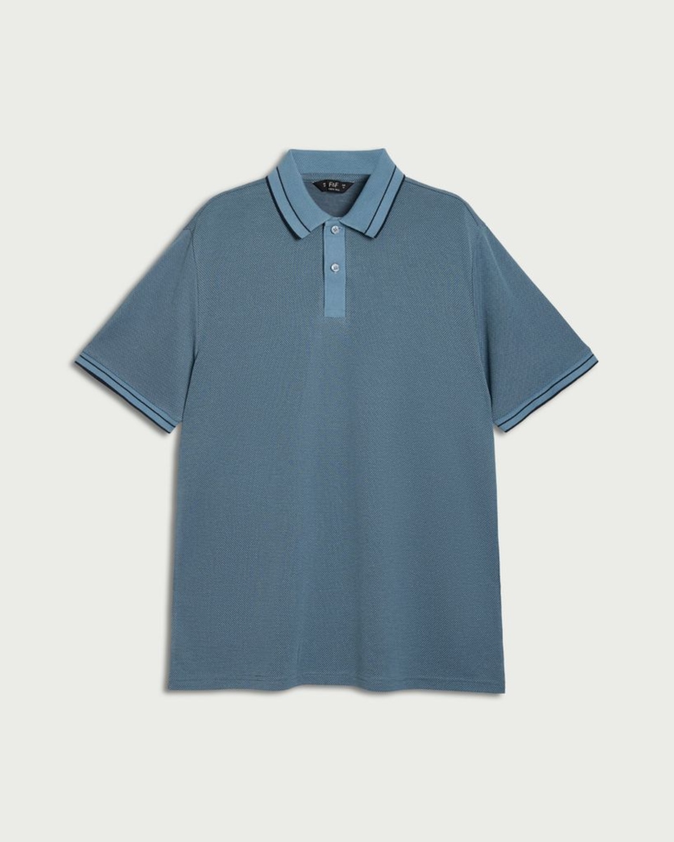 image 1 of F&F Modal Rich Textured Polo Shirt in Blue