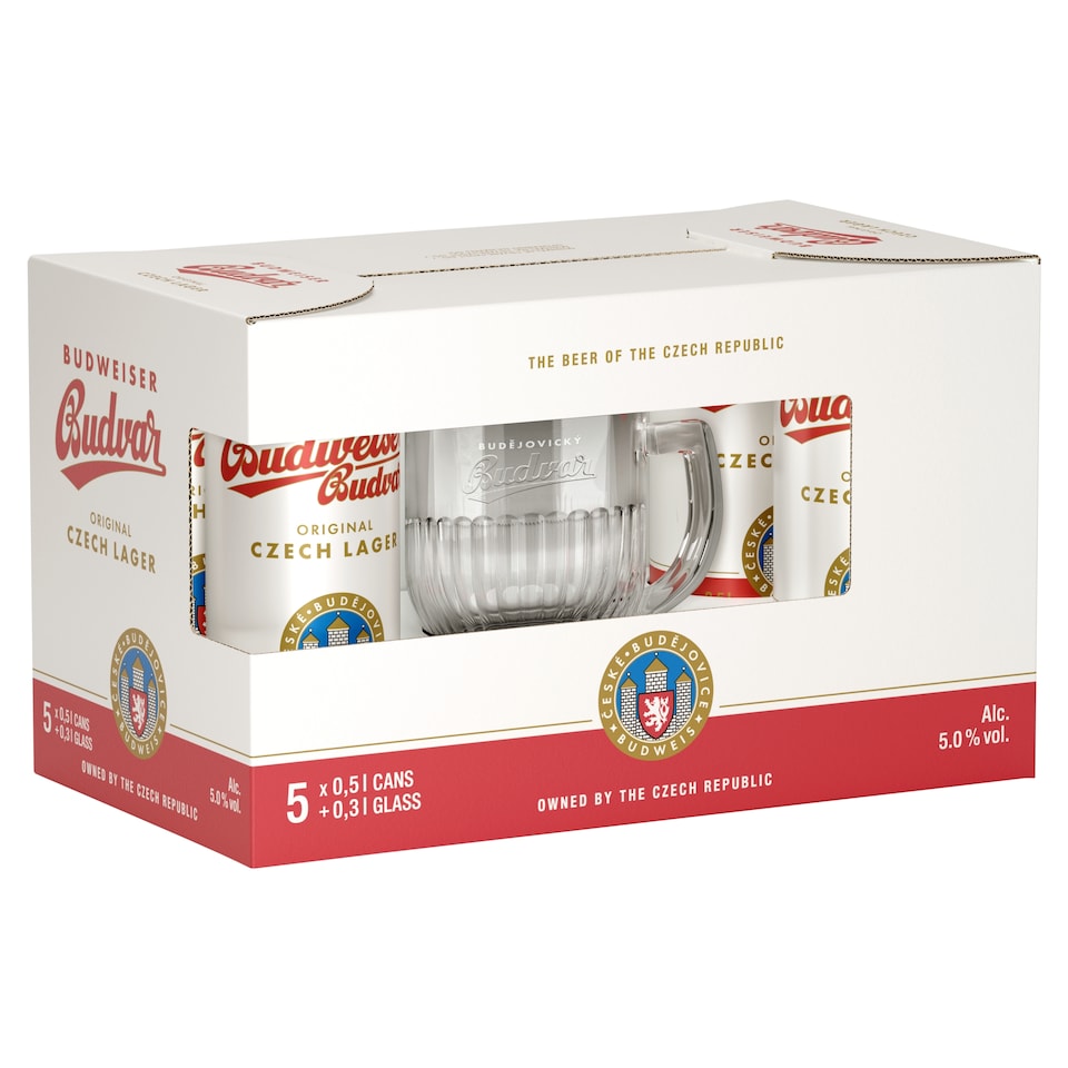 obrázok 1 z Budweiser Budvar Original pivo svetlý ležiak 5 x 0,5 l + pohár 0,3 l