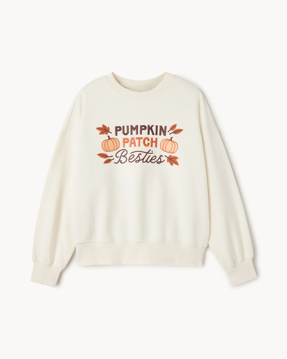 image 1 of F&F Cotton Rich Halloween Pumpkin Sweatshirt in Cream