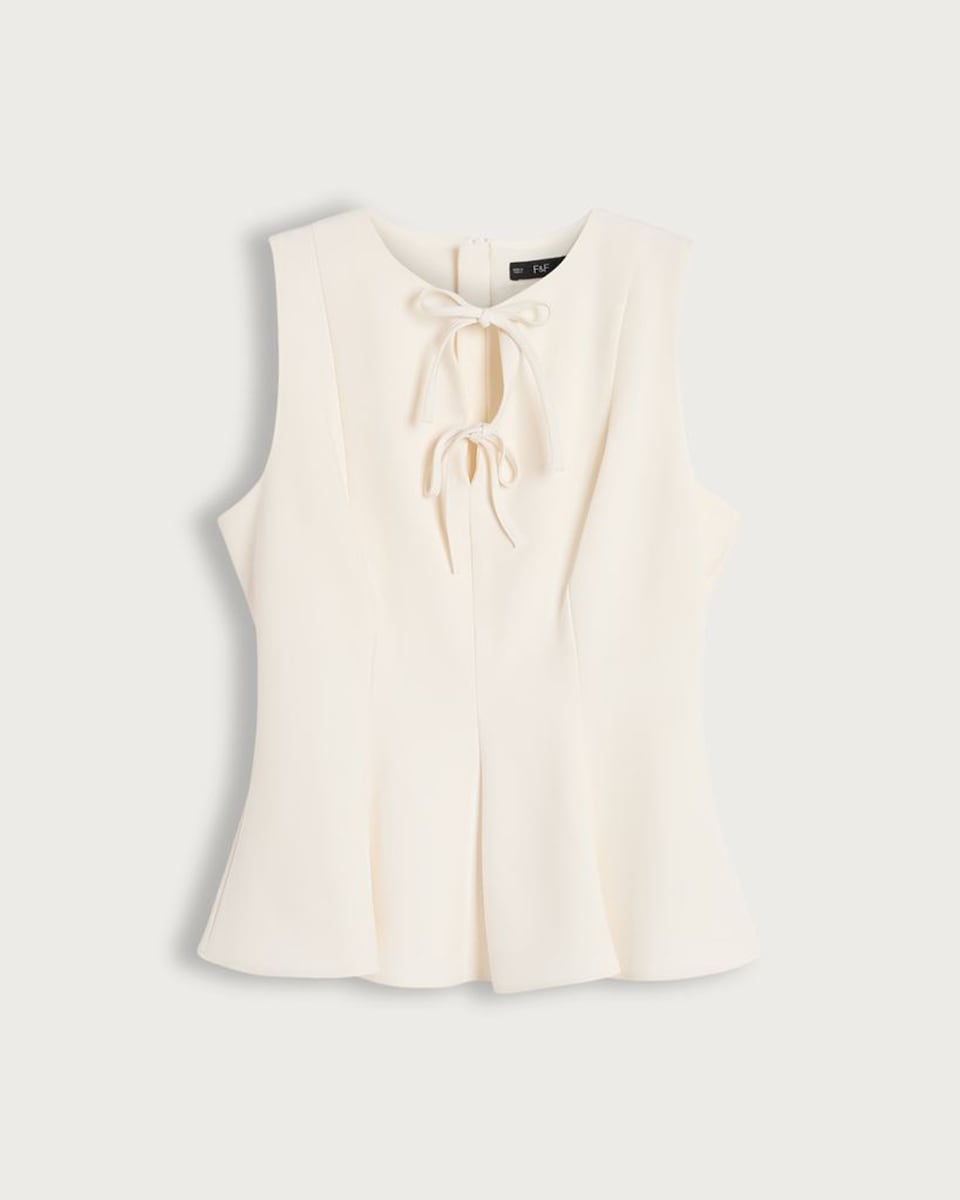 image 1 of F&F Tie Front Sleeveless Blouse in Ivory