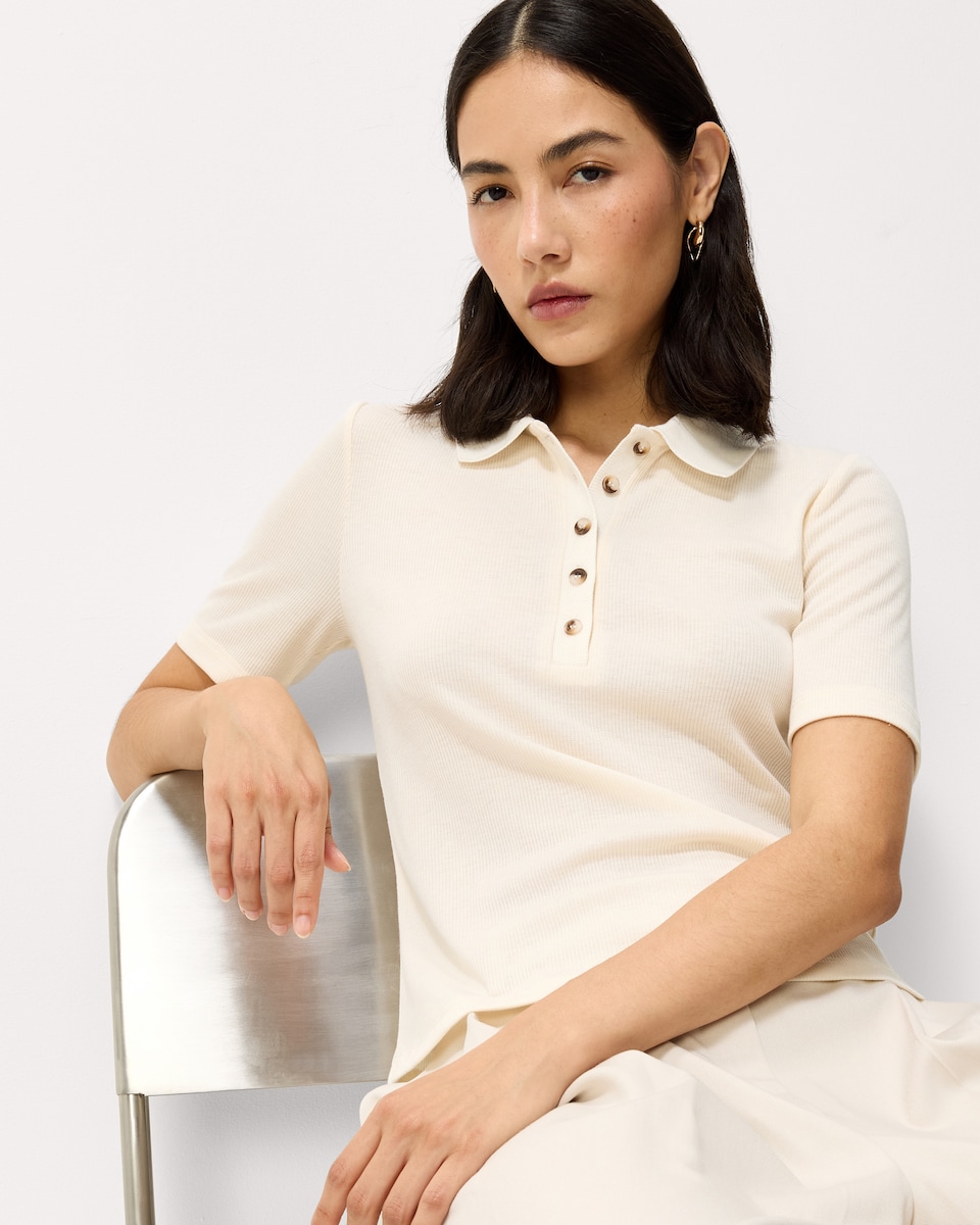 image 1 of F&F Ribbed Polo Top in Cream