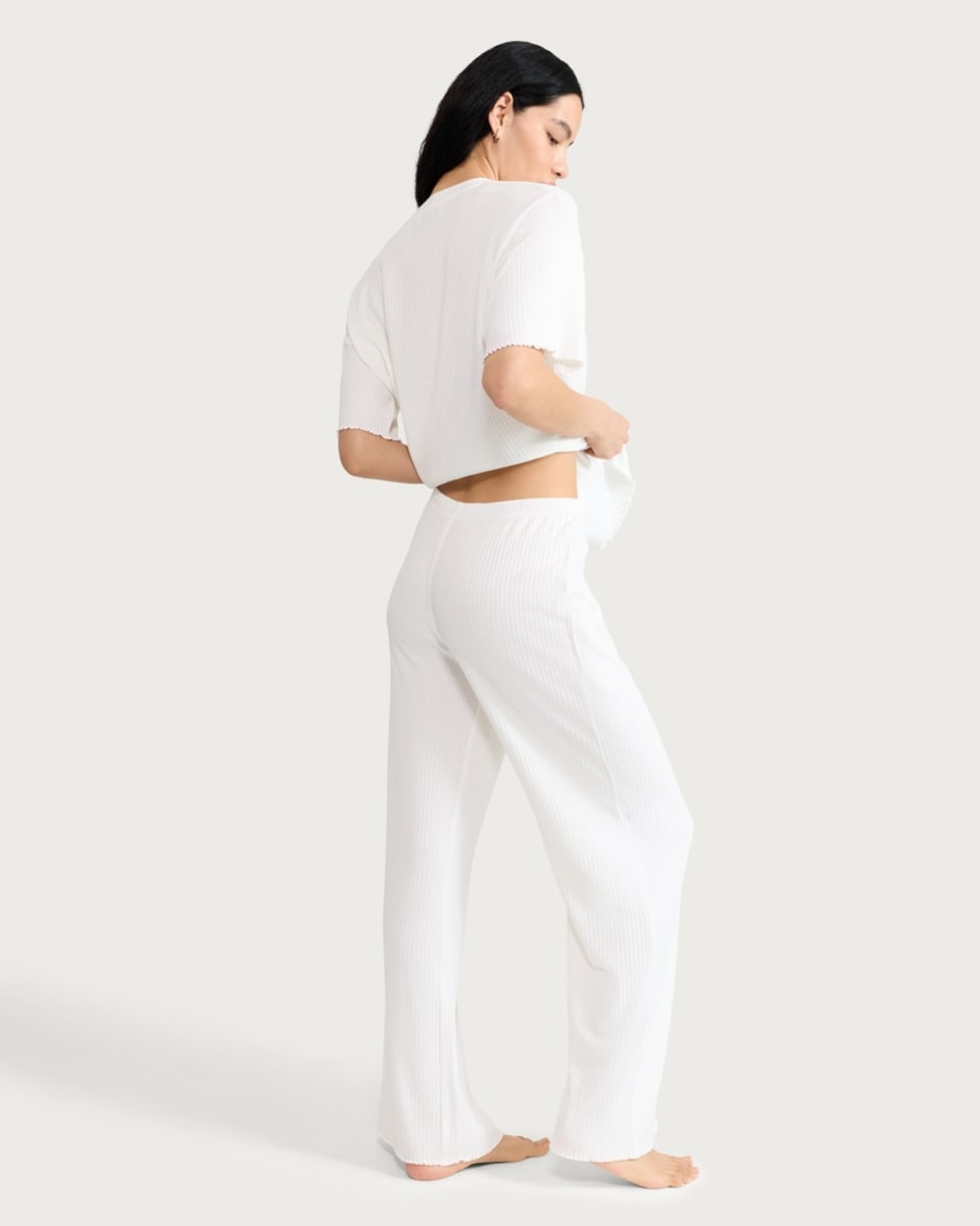 image 1 of F&F 2-Piece Waffle Texture Pyjama Set in Cream