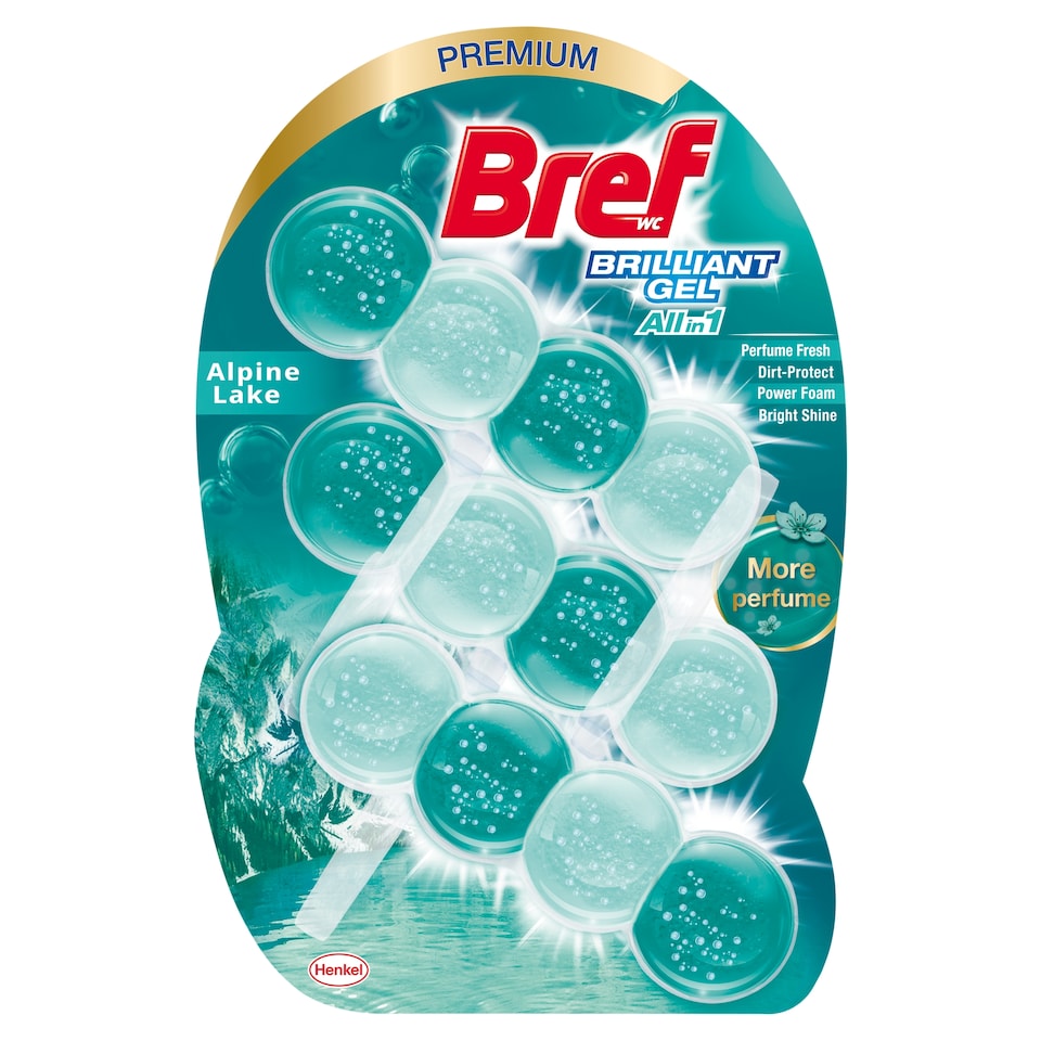 Obrázek 1 pro produkt Bref Brilliant Gel All in 1 Alpine Lake tuhý WC blok 3 x 42g