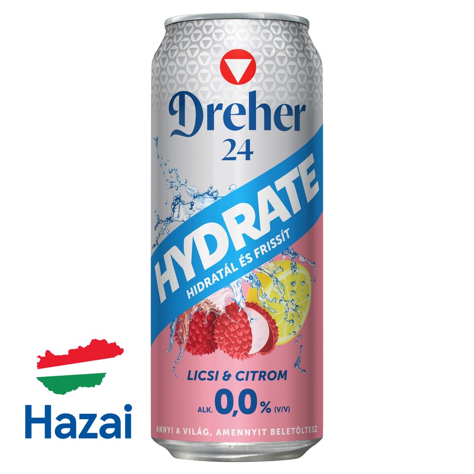 Dreher 24 Hydrate alkoholmentes világos sör és licsi-citrom ízű ital keveréke 0,0% 0,5 l