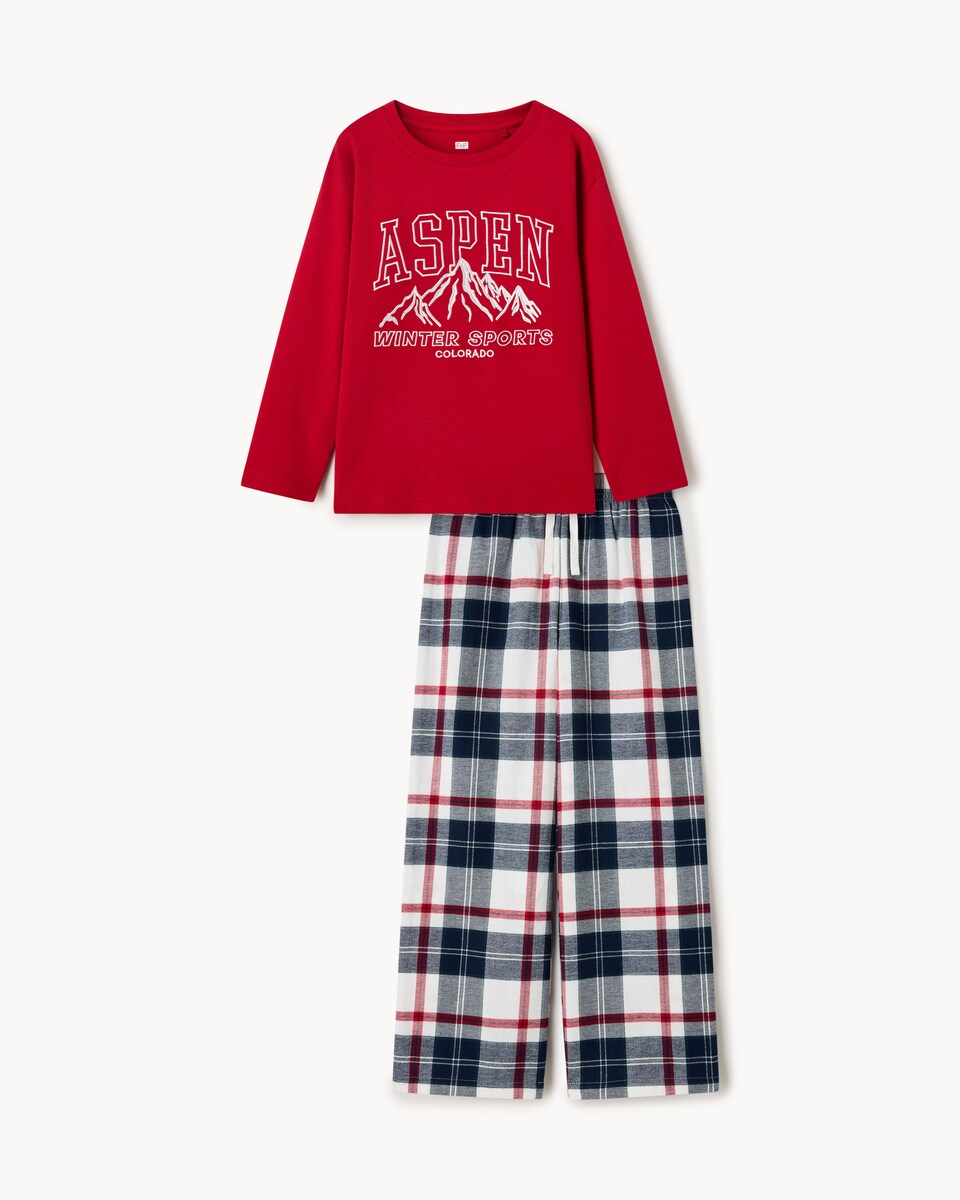 image 1 of F&F Boys Pure Cotton Aspen Checked Pyjama Set in Red