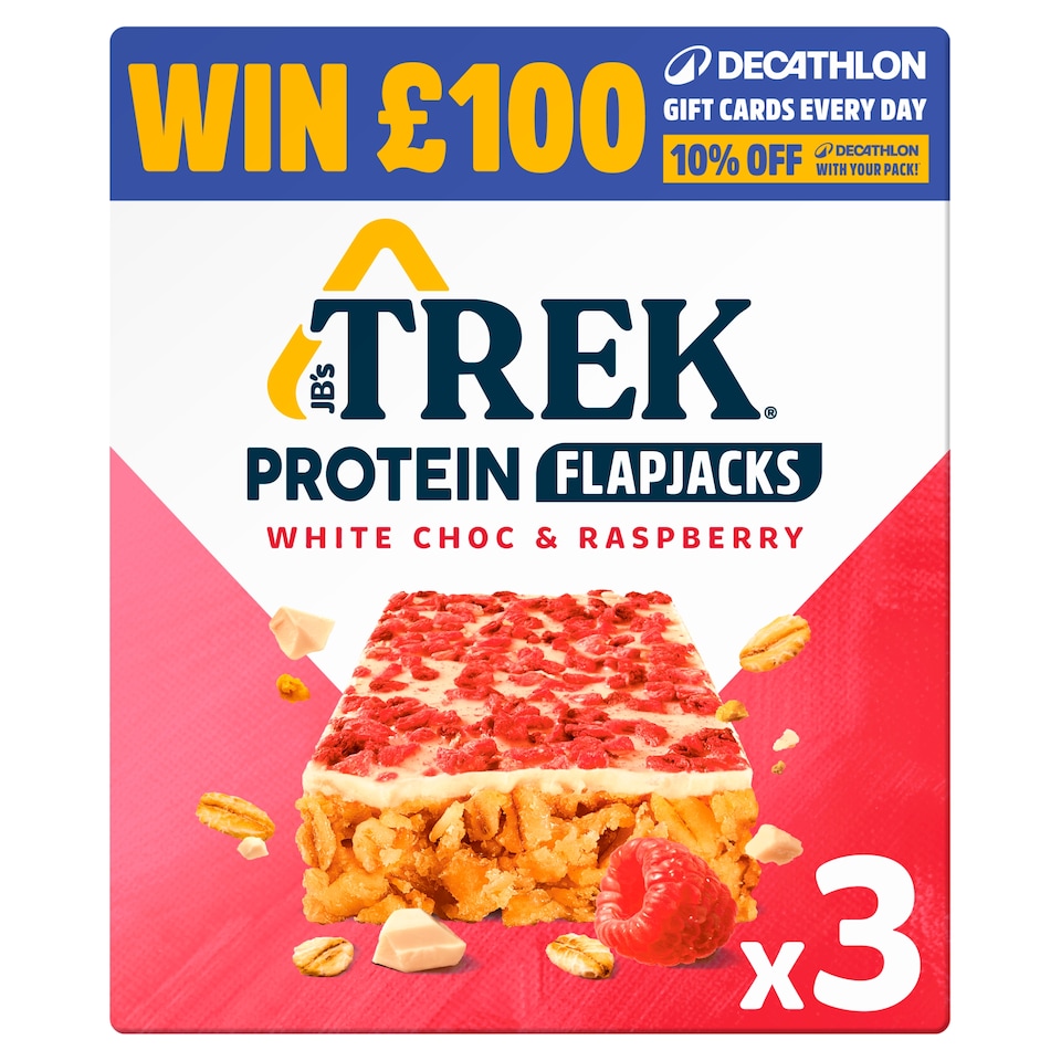 TREK White Choc & Raspberry Protein Flapjacks 3x50g