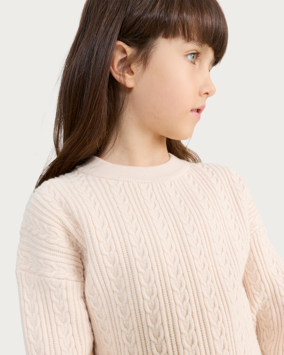 image 1 of F&F Girls 2-Piece Cable Knit Jumper and Trousers Set in Cream
