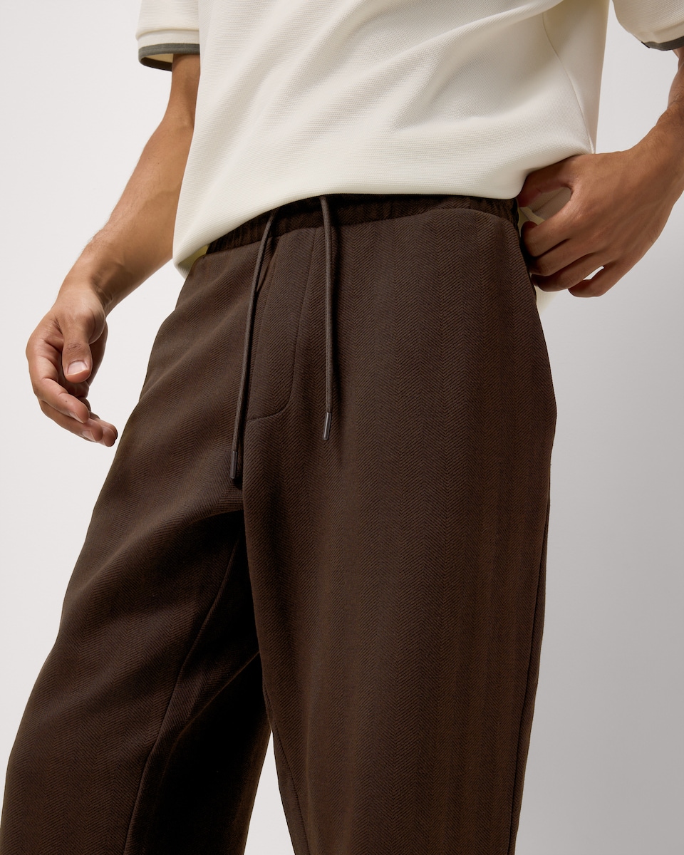 image 1 of F&F Cotton Rich Herringbone Straight Leg Joggers in Brown