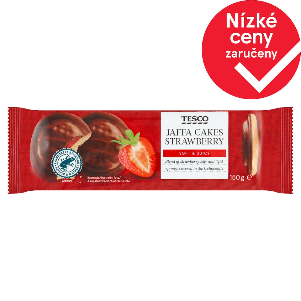 Tesco Jemné pečivo s jahodovým želé polomáčené v hořké čokoládě 150g