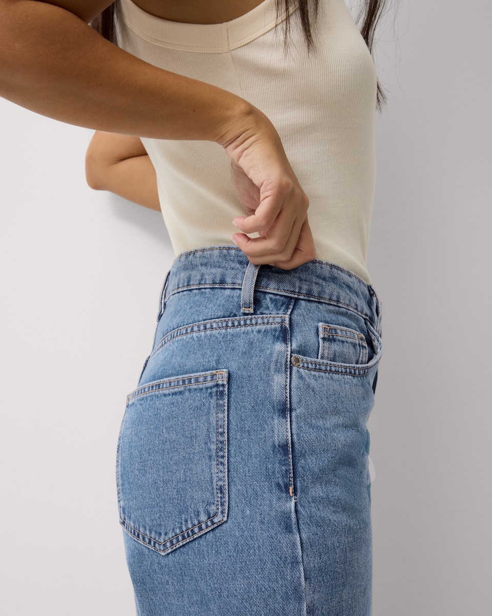 image 1 of F&F Crease Front Barrel Leg Jeans in Navy
