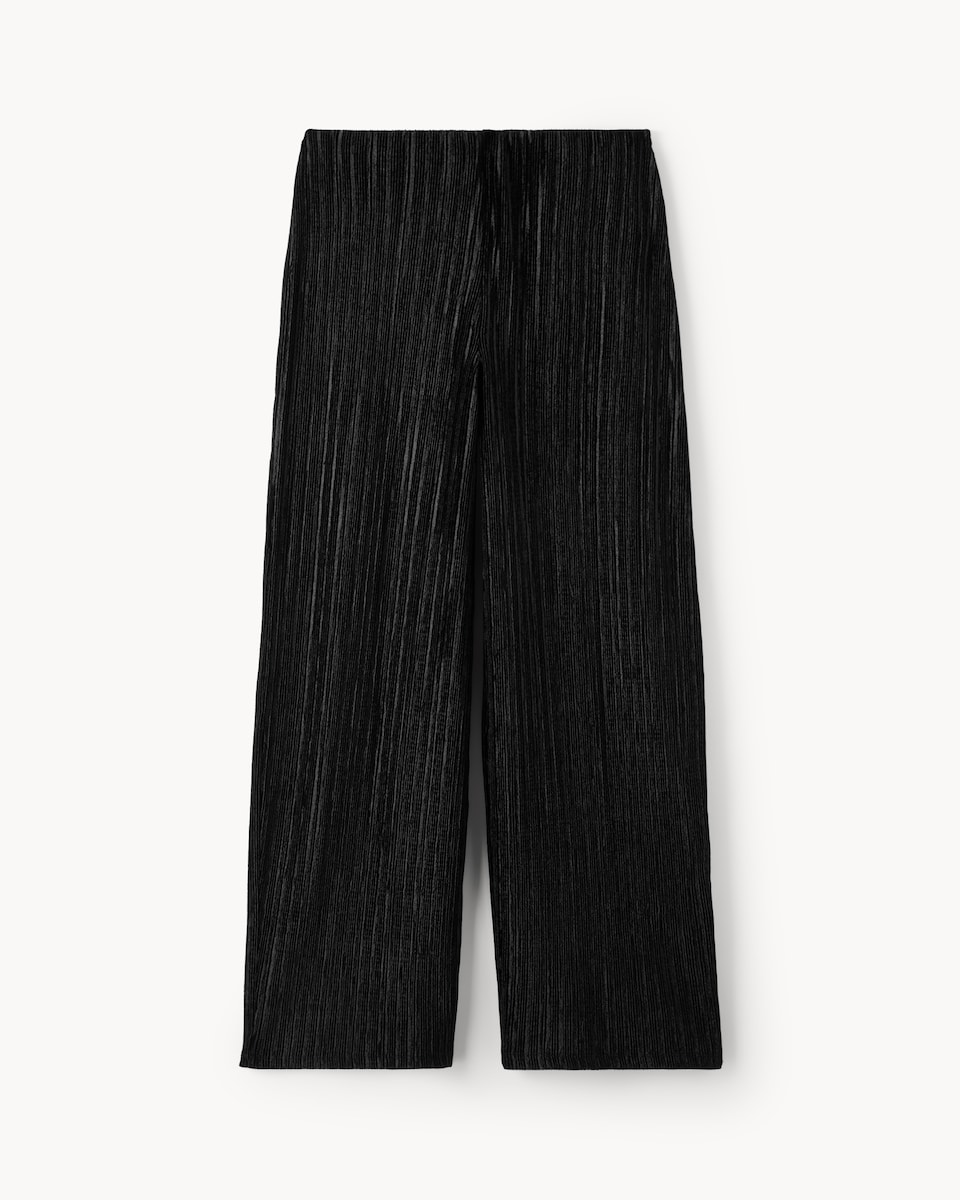 image 1 of F&F Velvet Textured Wide Leg Trousers in Black