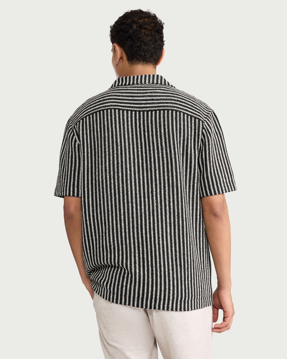 image 1 of F&F Edit Cotton Rich Striped Short Sleeve Shirt in Multi Black