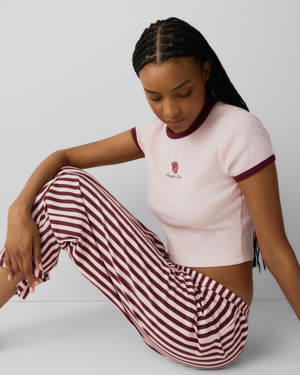 image 1 of F&F Cotton Rich Strawberry Pyjama Set in Pink