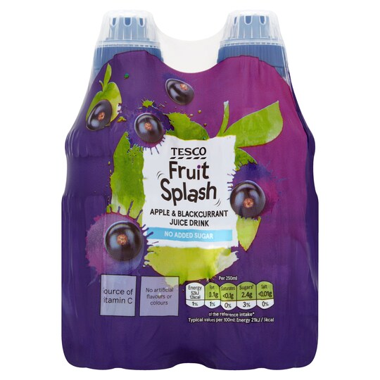 Tesco Fruit Splash Apple & Blackcurrant 4X250ml Tesco Groceries