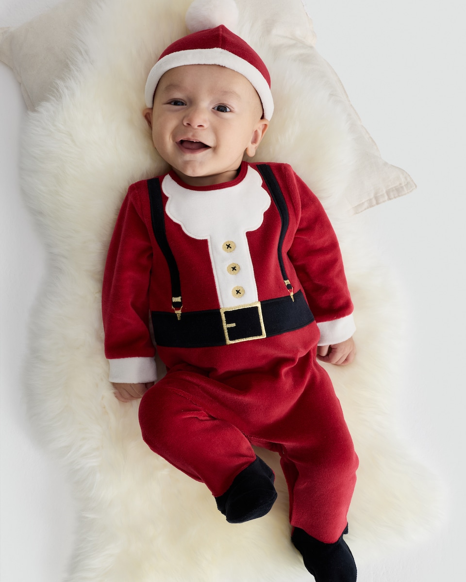 image 1 of F&F Baby 2-Piece Cotton Rich Fleece Santa Outfit in Red