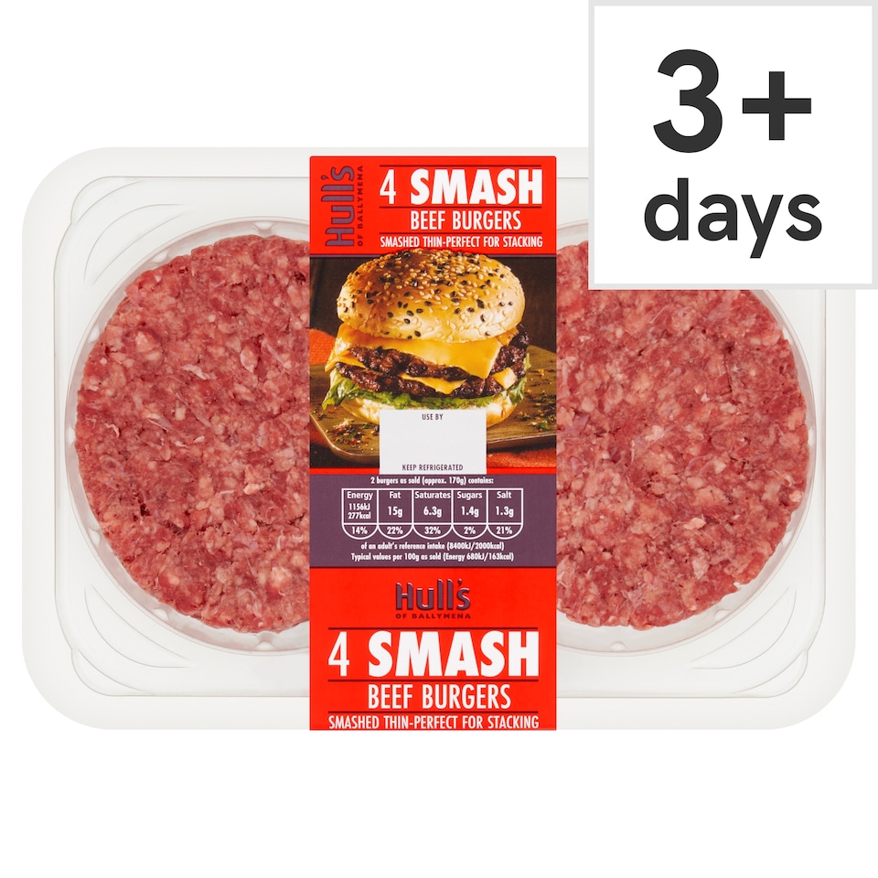 Hulls 4 SMASH Beef Burgers 340g
