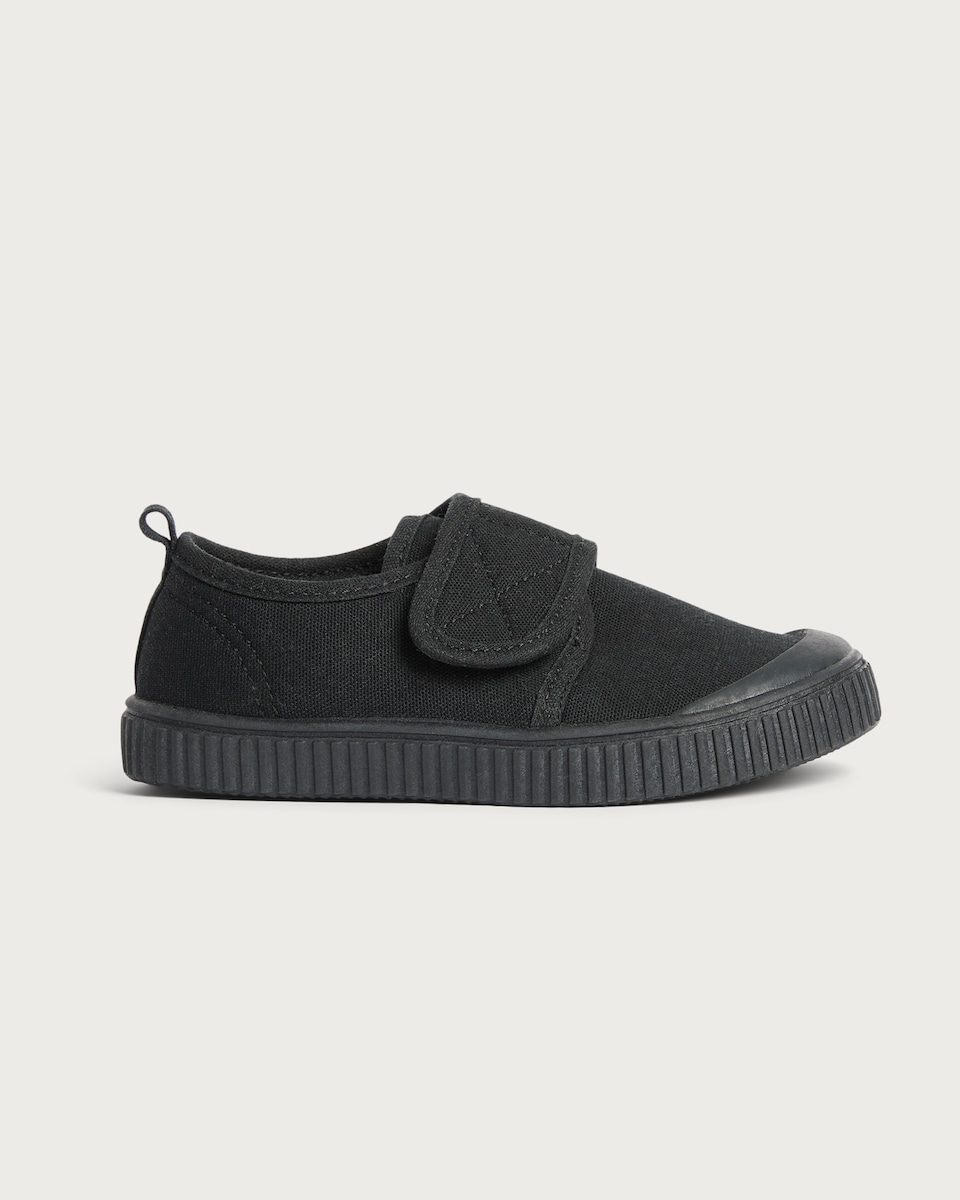 image 1 of F&F School Boys Canvas Touch Fastening Plimsols in Black