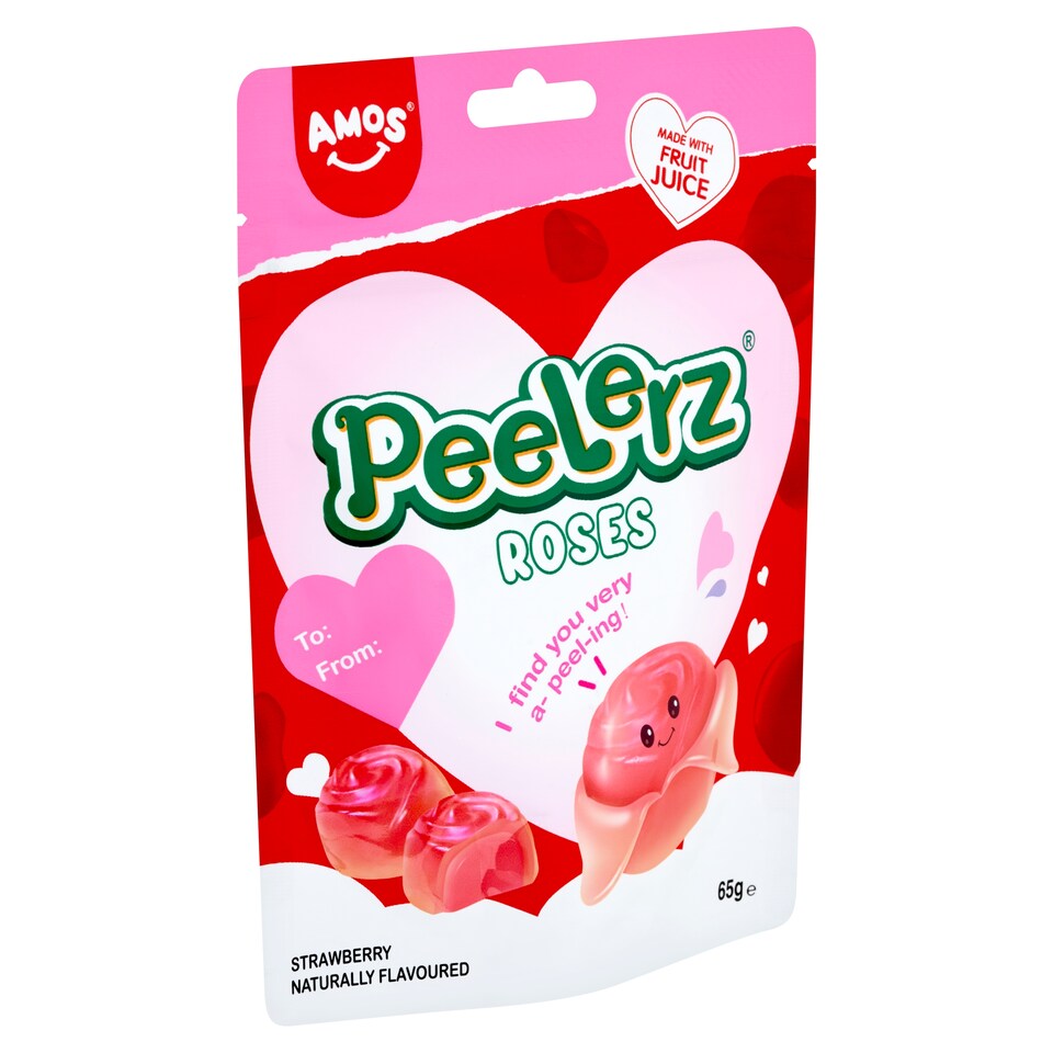 Amos Peelerz Roses Rose-Shaped Gummy Candy Filled with Peach Juice 65 g
