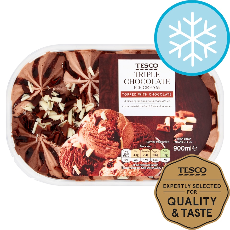 image 1 of Tesco Triple Chocolate Ice Cream 900Ml