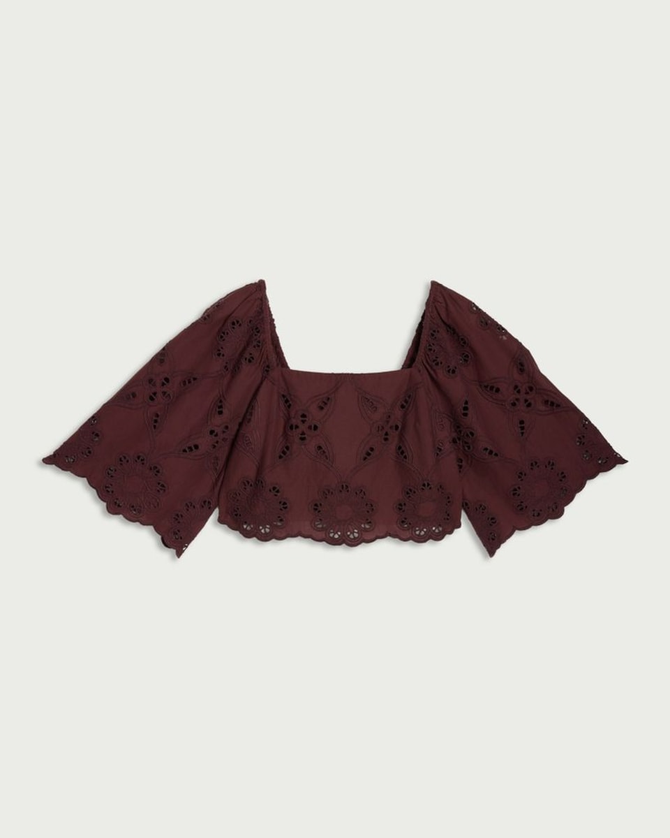 image 1 of F&F Pure Cotton Embroidered Square Neck Crop Co-ord Top in Multi Red