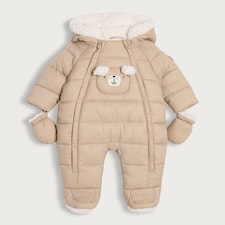 F&F Baby Borg Bear Face Shower Resistant Snowsuit in Tan