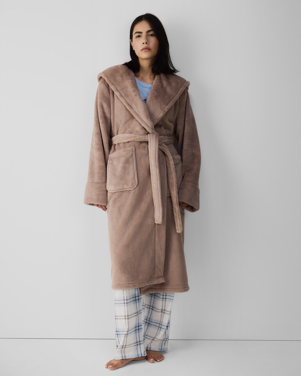 image 1 of F&F Hooded Dressing Gown in Neutral