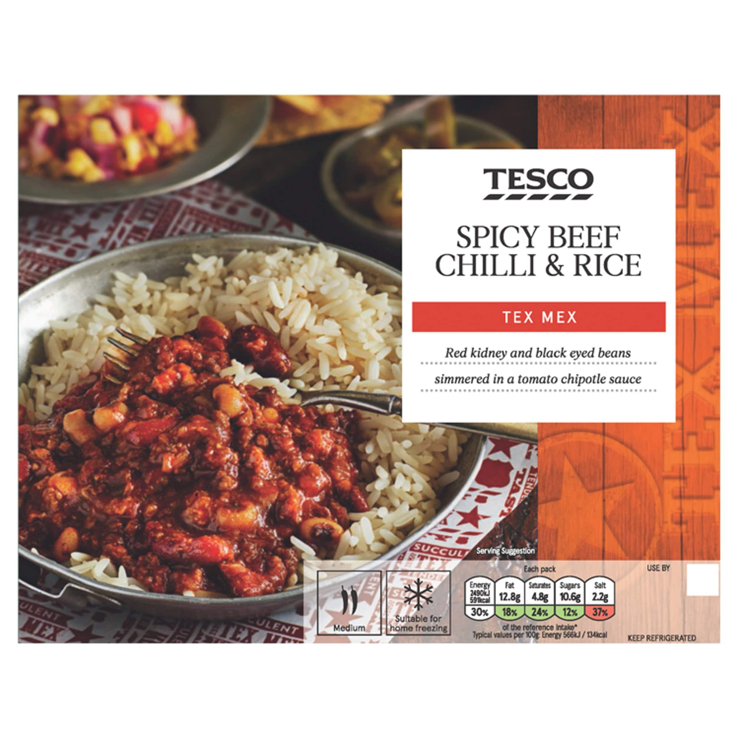 Tesco Spicy Beef Chilli & Rice 450G