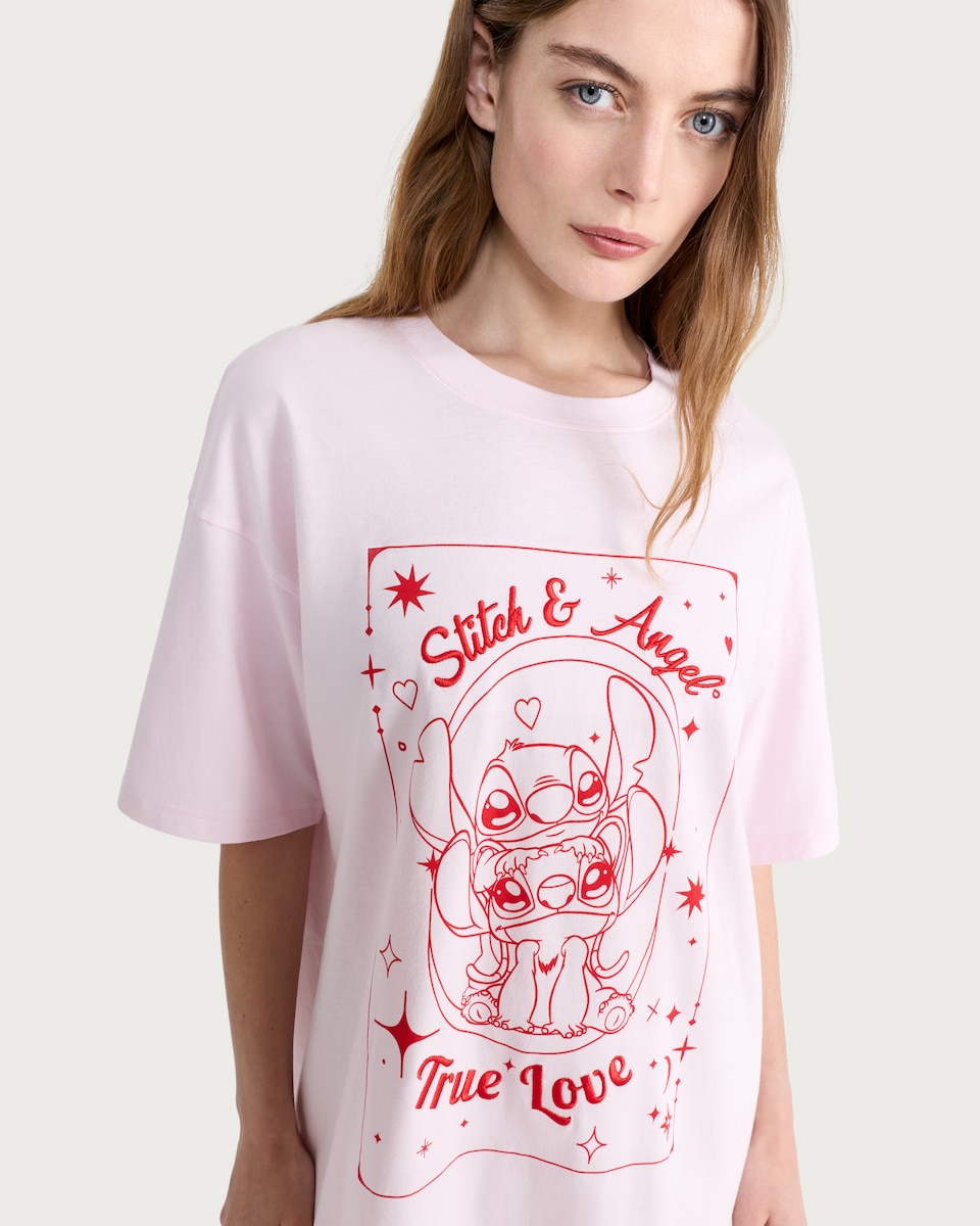 image 1 of Disney Stitch Pure Cotton Nightdress in Pink
