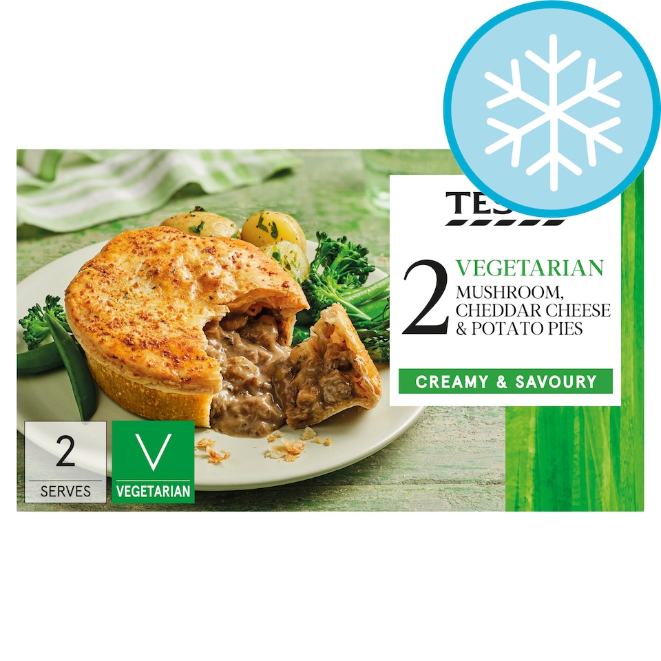 Tesco Vegetarian 2 Mushroom, Cheddar Cheese & Potato Pies 400g