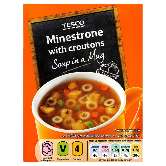 Tesco Minestrone Soup In A Mug And Croutons 4X23g Tesco Groceries
