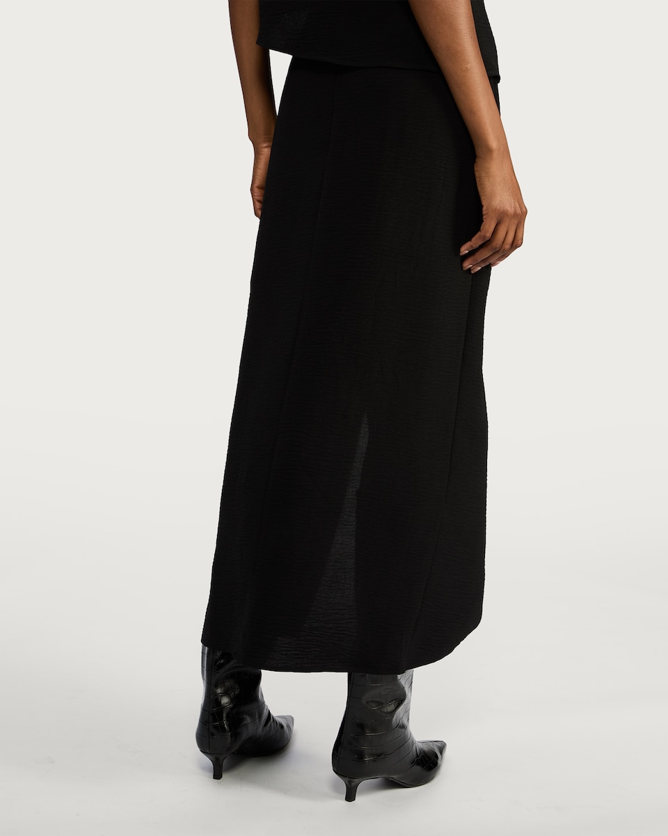 image 1 of F&F Wrap Metal Buckle Midi Skirt in Black