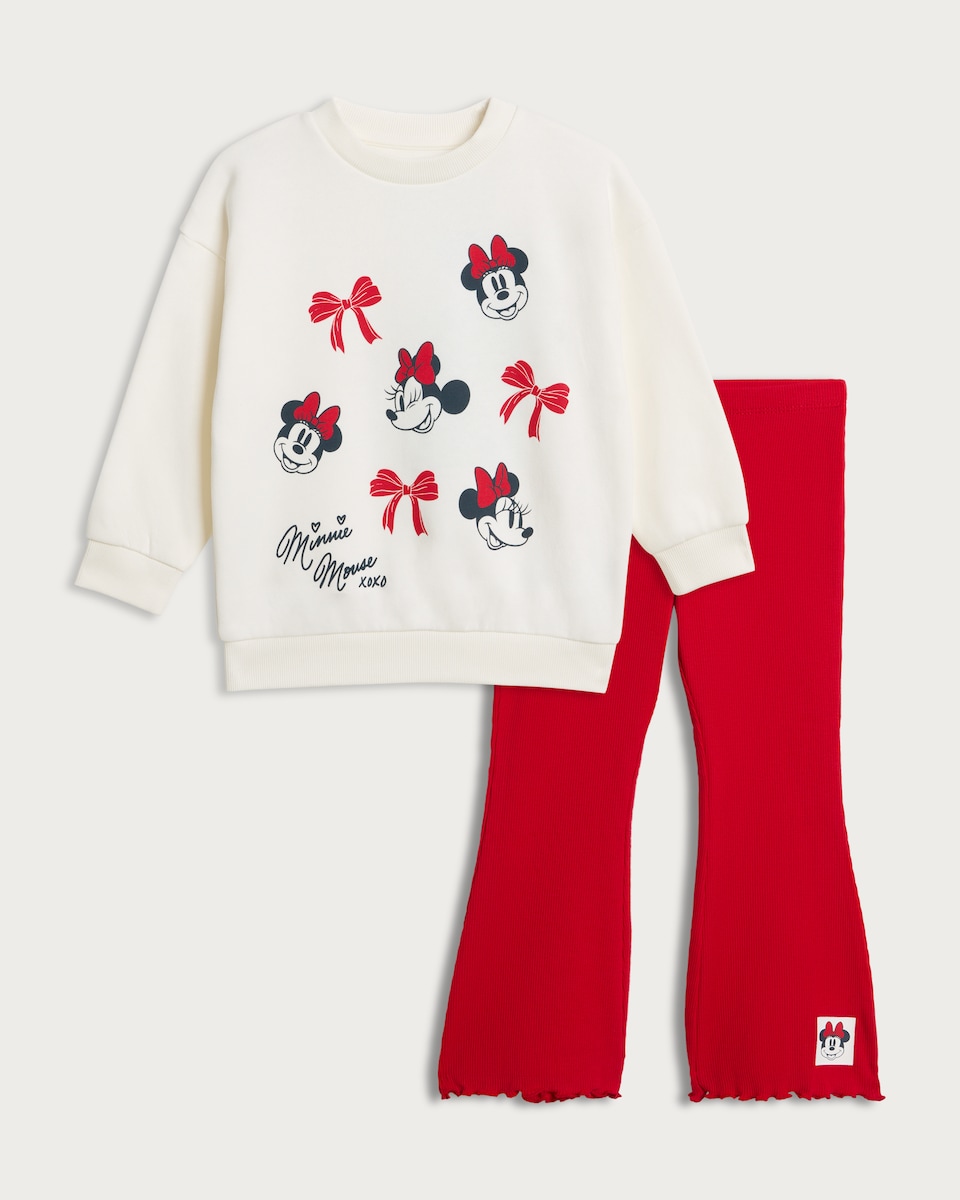 image 1 of Disney Minnie Mouse 2-Piece Sweatshirt and Flared Leggings Set in Cream